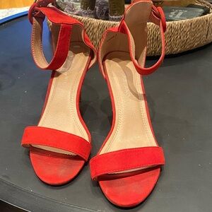 Chic Ankle strap Red suede Heeled Sandals